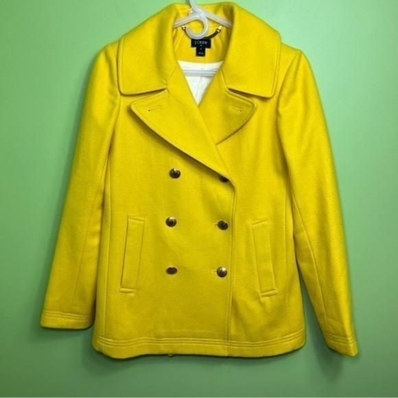 J. Crew Jackets & Blazers - J. Crew majesty yellow button pea coat size 4 great condition